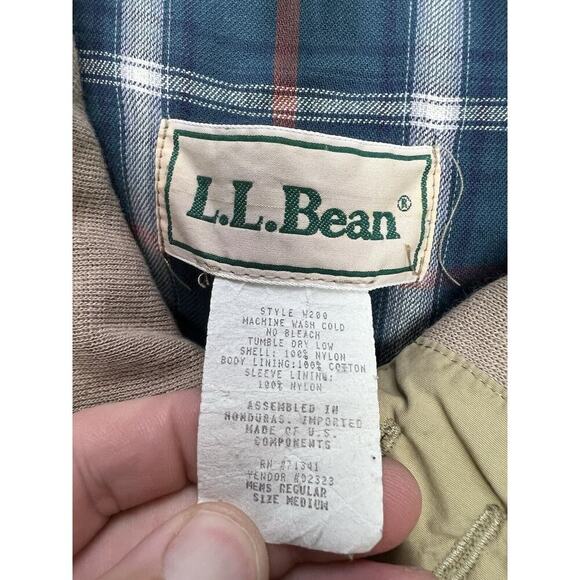 Vintage LL Bean Jacket Mens Medium Tan Bomber Plaid Vented Golf Lightweight - Picture 4 of 8